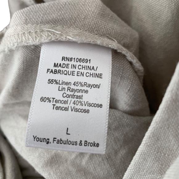 Young Fabulous & Broke Diego Jumpsuit Large Linen Tencel Beige Oatmeal Haze YFB - Picture 4 of 9